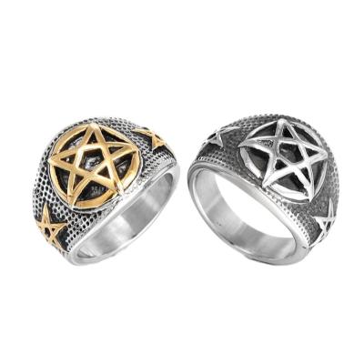 China JBX0029 Retro Style European and American Hiphop Gold Plated Six Star Ring Mens Hip Hop Stainless Steel Treble David Star Rings for sale