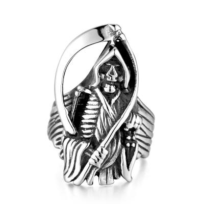 China Hiphop Fashion Mens Punk Style Retro Grim Reaper Guy Skull Tough Rings JBX0028 for sale