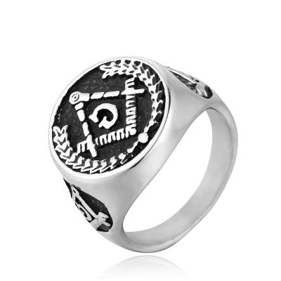 China Hiphop Personality Titanium Steel Ring AG Masonic Titanium Steel Polished Men's Punk Ring JBX0027 for sale