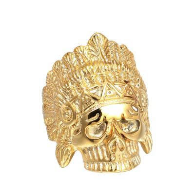 China Hiphop Factory Wholesale 316l Stainless Steel Vintage Mens Ring Hip Hop Trend Indian Feather Skull Feather Skull Ring Direct Punk Ring JBX0024 for sale