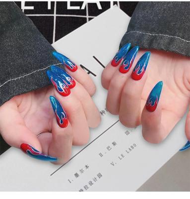 China New Design Design ABS Printed Acrylic Nails Box Wholesale Package Blue Stiletto Long Fake Stick On Nails for sale