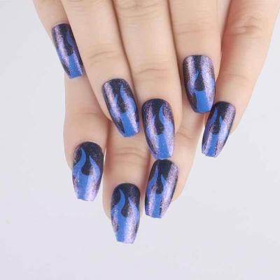 China Nail Art New Design Cover Fake DIY Glitter Full Press On Nails Designer Duck Coffin Flame Fake Nail Tips for sale