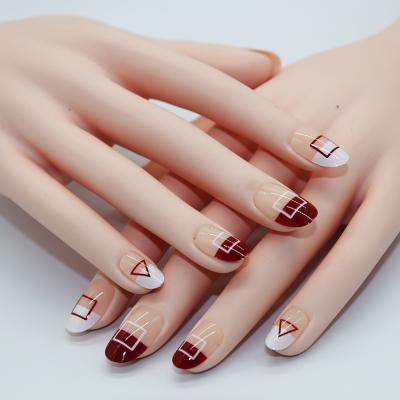 China DIY Design Geometry Fake Nails Wrap Nail Tips Red Fake Nails for sale