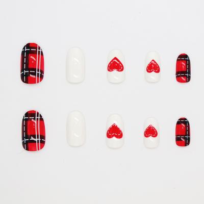 China Red Design Stripe falsenails24pcs Acrylicnails Tips Free Tolon False Nails for sale