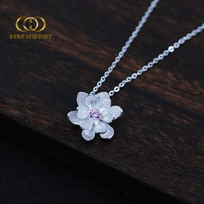 China 2SHE Fashion Jewelry 925 Sterling Silver Lotus Necklace for sale