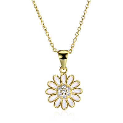 China New TRENDY Gold Plated With White Enamel 925 Sterling Silver Daisy Pendant for sale