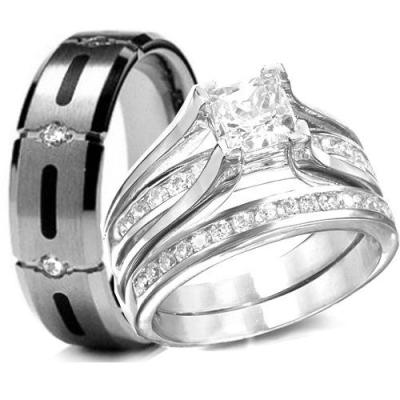 China CLASSIC Hot Item Jewelry Manufactory Wedding Ring Sets Jeweler Stainless Steel Jewelry One Pair Silver for sale