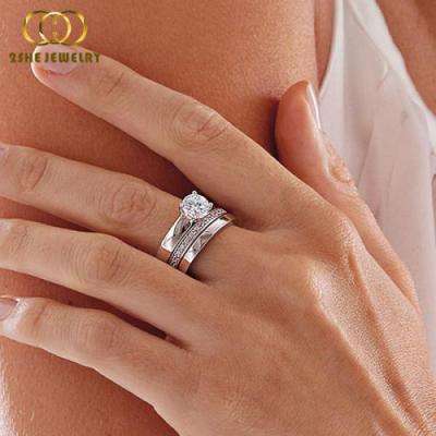 China China Supplier 925 Silver Three Piece Silver Wedding Ring Sets for sale