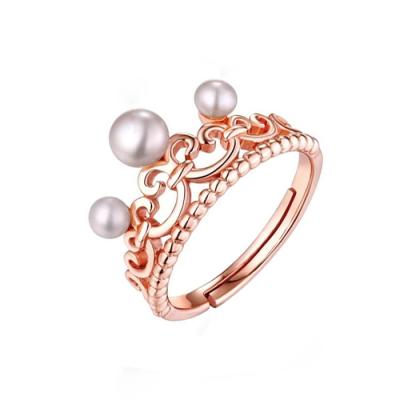 China High Quality CLASSIC 925 Sterling Silver Freshwater Pearl Crown Ring for sale