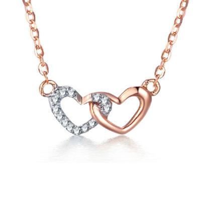 China Double Heart Silver Color Zircon Sterling Silver Necklaces for sale