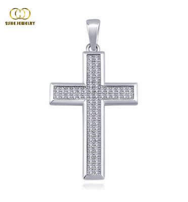 China Clear 2SHE Silver CZ Micro Pave 925 Sterling Silver Cross Pendant for sale