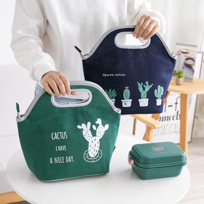 China Fashion Insulation Canvas Lunch Bag Student Lunch Box Bag Japanese Style Portable Thickened Insulation Cooler Bag for sale