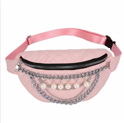 China Cool Snake Skin Fanny Pack Famal Fashion Pearl Waist Bag Snake Skin Fanny Pack Lady Chain Purse for sale