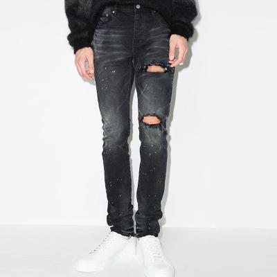 China Jeans For Men OEM Custom High Quality Cotton Distressed Denim Pants Slim Fit Hole Ripped Skinny Jeans For Men for sale