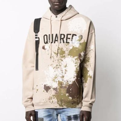 China OEM custom made high quality 100% cotton Anti-wrinkle long sleeves paint splatter print pullover hoodie for men for sale