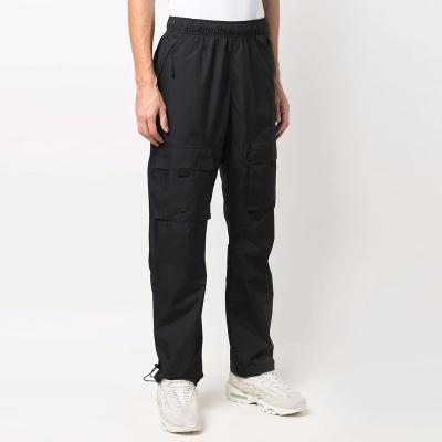 China Anti-Wrinkle OEM Custom 100% Polyester Leg Pants Casual Straight Cargo Pants With Side Flap Pockets for sale