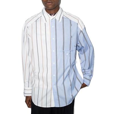 China OEM anti-pilling long sleeves polo shirt 100%cotton patchwork custom design striped shirt for men for sale