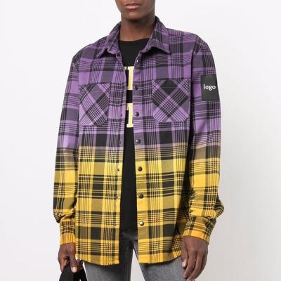 China OEM Custom High Quality Casual Long Sleeve Anti-Pilling Oversized Gradient Screened Plaid Shirt For Men for sale