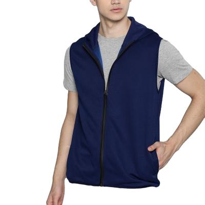 China OEM Navy Fashion Logo Fashion Sleeveless Solid Sweatshirt Jacket Custom Quick Dry Active Training Hooded Vest For Men for sale