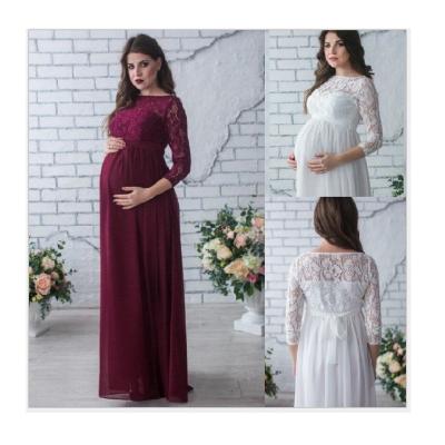 China Mother Antibacterial Elegant Pregnant Dress Photography Sleeveless Lace Plus Size Maternity Dress for sale