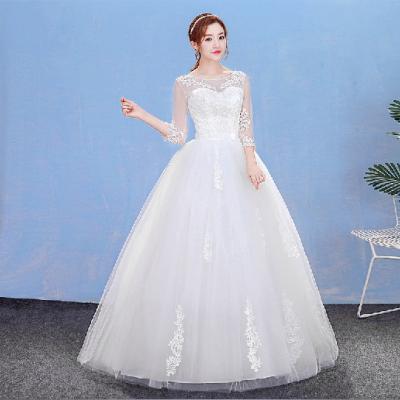 China Anti-wrinkle Lace Wedding Dress Bride Word Groom Shoulder 3/4 Sleeve Maternity Wedding Dress for sale