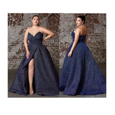 China Breathable Blue Woven Strapless Ruffles Office Lady Plus Size 5XL Long Dress Ball Gown Party Dress for sale