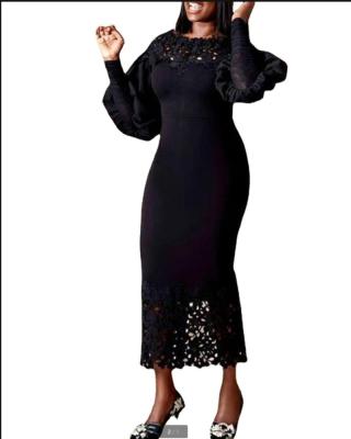 China Anti-Static Women Plus Size Dress Office Ladies Dresses Solid Full Lantern Sleeve Formal Dresses for sale