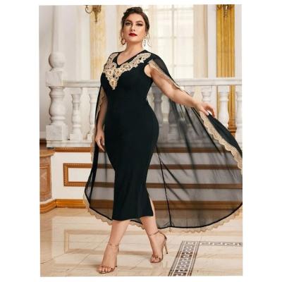 China Plus Size Dubai Maxi Women Dress Swing Cloak Anti-wrinkle Sheathed Embroidered Banquet Dresses for sale