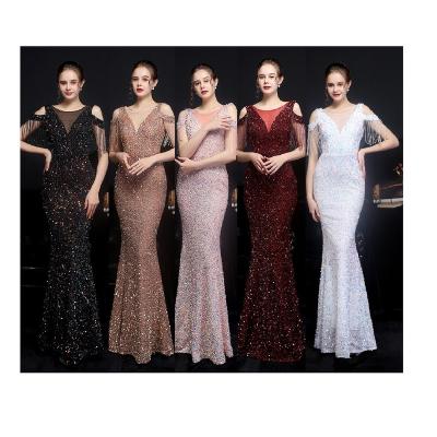 China Evening Dress Close Mermaid Vestido De Plus Size Sequins Breathable Tassel V-Neck Club Wear Dress for sale