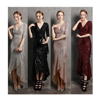 China Breathable Luxury Irregular In Running Ruffles Sequins V-Neckline Mermaid Plus Size Evening Dress for sale