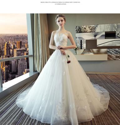 China White Anti-wrinkle 3D Flower Applique Beads Off Shoulder Ruffle Chest Ball Gown Wedding Dresses for sale