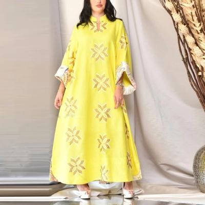 China Women Anti-static Casual Gold Embroidery Middle East Large Swing Sleeves Dress Dubai Islamic Arab Women Long Women Dress Elegant for sale