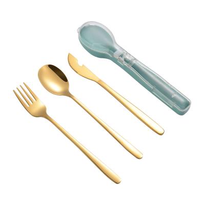 China 10% Sustainable OFF 3 Pieces 304 Stainless Steel Reusable Eco Friendly Portable Travel Cutlery Set With Case for sale