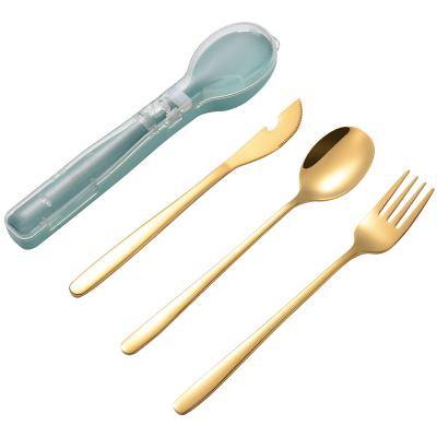 China Sustainable 3 Pieces Reusable 304 Stainless Steel Eco Friendly Travel Spoon Fork Portable Cutlery Set With Case for sale