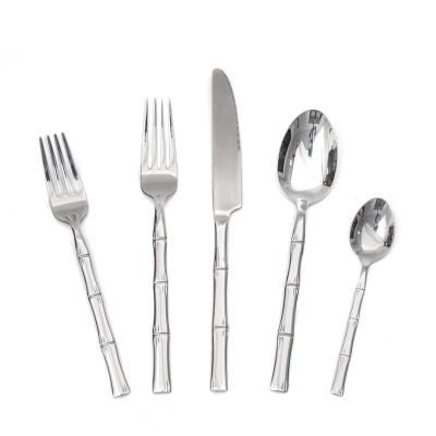 China 5 Pieces Style Handle Stainless Steel Viable Bamboo Cutlery Set Silverware Flatware Fancy Bulk In Stock Or Gift Packing On Sale for sale