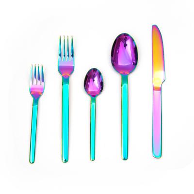 China Viable Personalize Stainless Steel Flatware Set Rainbow Anodized Dinnerware Flatware Set To Wedding Decoration for sale