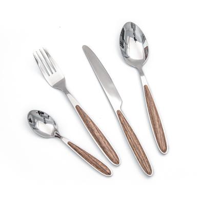 China China Viable Wooden Color Handle Knife Fork Spoon Set 4 Piece 12pcs Plastic Cutlery Set For Home Canteen for sale