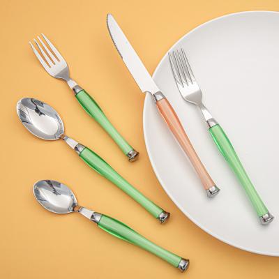 China Customized Sustainable Green Colors Plastic Cutlery Set Colored Stainless Steel Handle Cutlery for sale