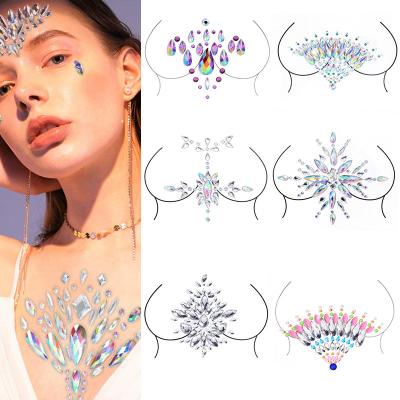 China 3D Face Crystal Breast Nipple Jewelery Temporary Rhinestone Glitter Tattoo Sticker Praise Room Makeup Tattoo Stickers for sale