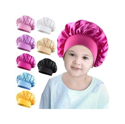 China 2022 Wholesale Customs Logo Satin Night Sleep Cap Eco-friendly Hair Hood Single Layer Hair Hat Printed Kids Satin Silk Hood for sale