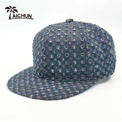 China OEM Logo Custom JOINT Classic Truck Hat Ripped Hole Denim Snapback Unisex Adjustable Size Sports Casual Hat for sale