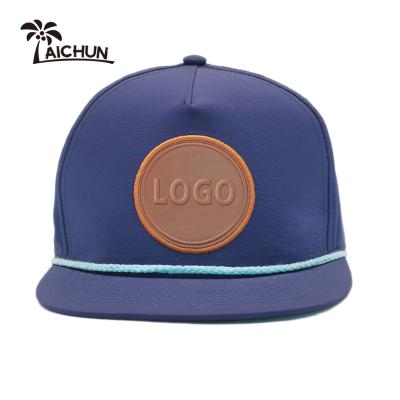 China COMMON 5 Panel Leather Unstructured Nylon Hat Embossing Custom Embossed Logo Snapback Hat Rope Snapback Quick Dry Hats for sale