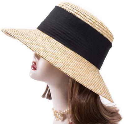 China 2022 Character Women's Straw Beach Sun Hat Panama Straw Boater Sun Hat Wide Brim Flat Surface Boater for sale