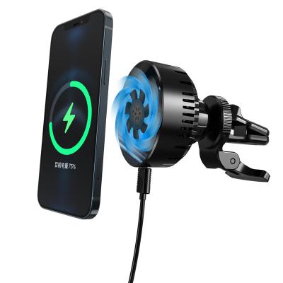 China 15W Magnetic Microphone Car Wireless Charger Holder for iPhone12/13, Car Fast Wireless Charger with Cool Fan for sale