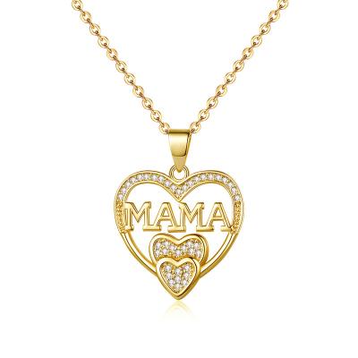 China Double Heart Mom Necklace 2023 Mother's Day Gift 18K Gold Plating Heart Zircon MOM Zircon Necklace Lead Free Cavity Nickel Free for sale