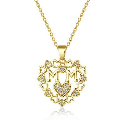 China 2023 Mother's Day Gift Lead Free Nickel Free Mother's Day Gift Zircon Pendant Necklace Mom Multi Heart Hollow Cubic Zircon Mom Necklace for sale