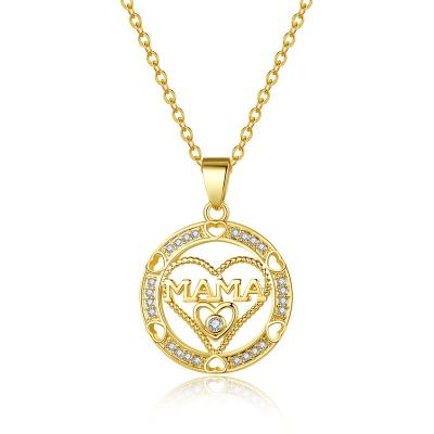 China MOM Cubic Zircon Love Heart Necklace Mom Heart Necklace Gold Plated Zircon Cavity Nickel Free Lead Free Mother's Day Gift For Girls for sale