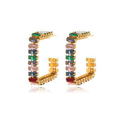 China Real Zircon Rainbow Stainless Steel Design Gold Plating Zirconia Colorful Circle Hoop Earrings Luxury Colorful Square Earring Lead Free Nickel Free Circle Hoop Earrings for sale