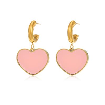 China Real Cute Design 18k Gold Plating Enamel Heart Drop Earring Lead Free Nickel Free Stainless Steel Huggie Love Heart Earrings for sale