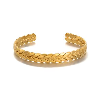 China Lead Free Nickel Free Central Institute of Statistics Stainless Steel Single Ear Bracelet Gold Plating Texture Women Opening Whear C Bracelet for sale